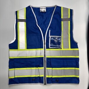 Size Large Blue Reflective Pocketed Safety Vest With Inside Pocket And Pouch
